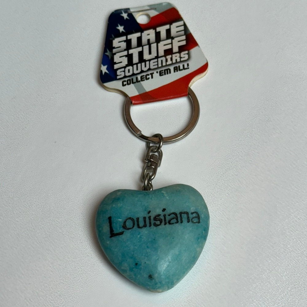 Louisiana Heart Shape Souvenir Keychain Blue‎ Collectible Travel Memorabilia
